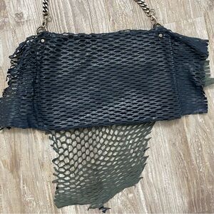 CLAUDIO CUTULI Cult Navy Laser-Cut Leather Handbag -Artisan Italian Designer Bag